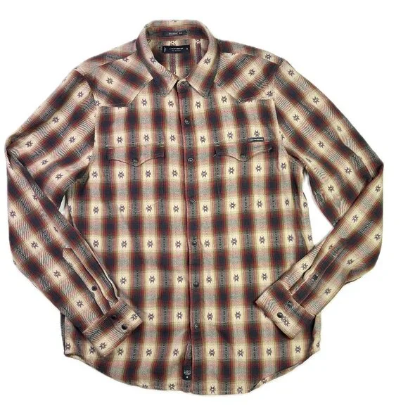 Lucky Brand Men's M Classic Fit Western Pearl Snap Shirt Cotton Rayon Blend - Picture 1 of 7